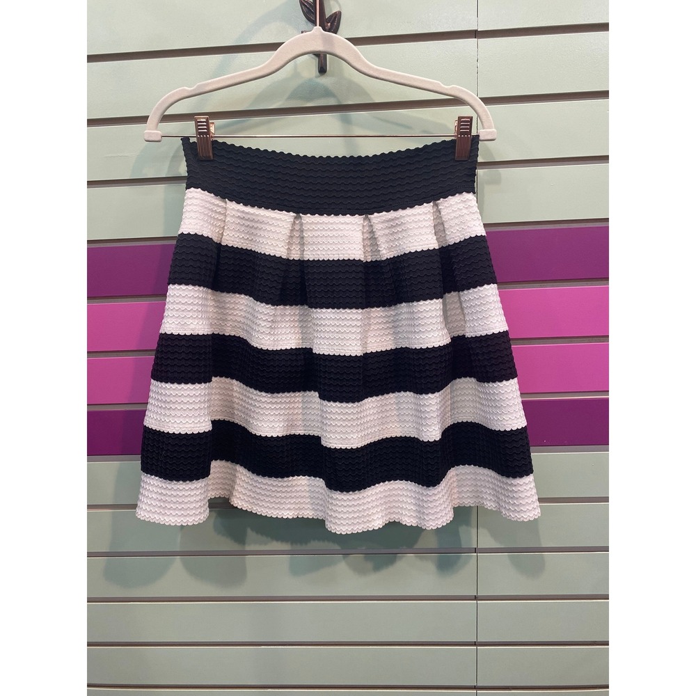 Alythea Black White Striped Skater Skirt Preppy Aesthetic Parisian Chic small